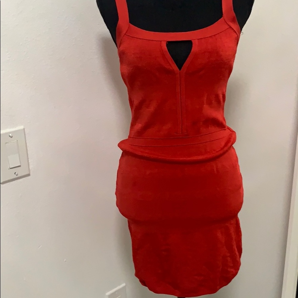 Red Bebe mini bandage dress